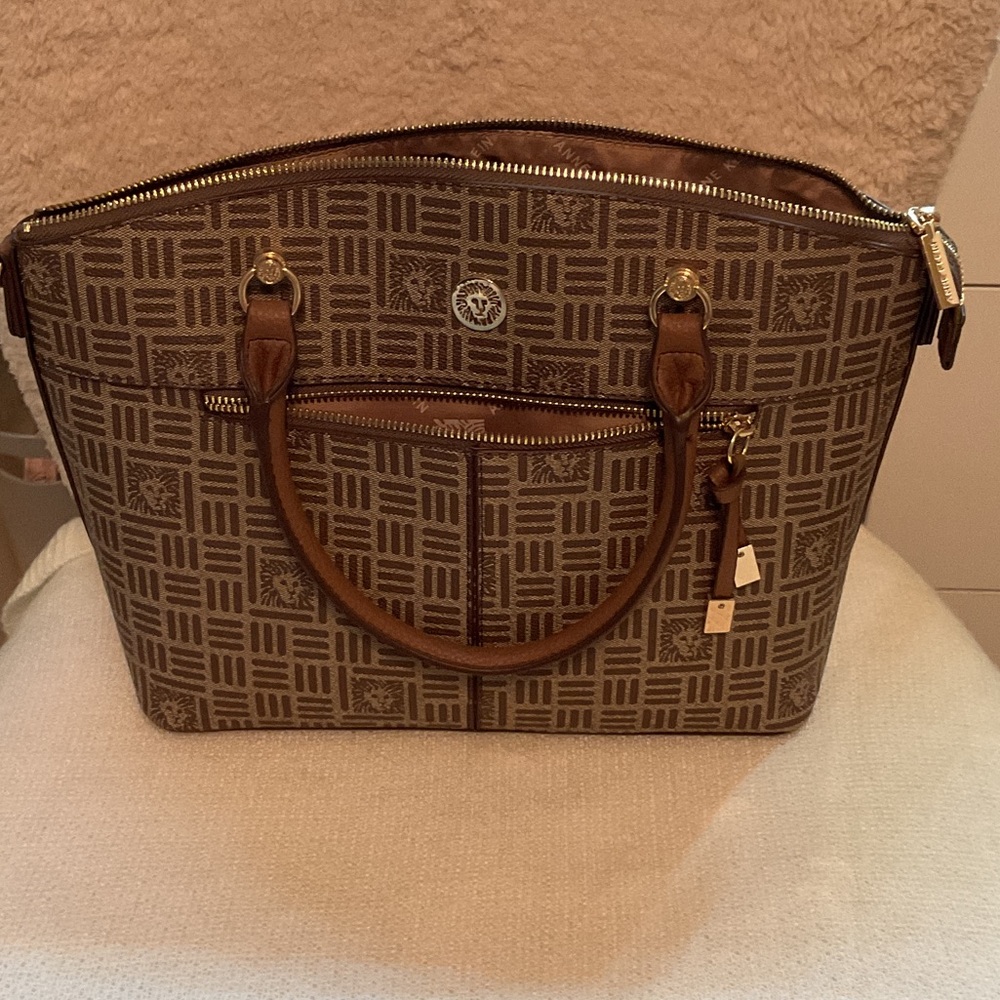 Anne Klein Brown Geometric Satchel